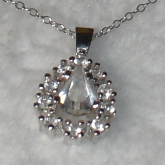 10KGP Silver Necklace w/Multi CZ Teardrop Pendant - Picture 2 of 8